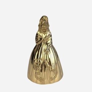 Vintage Gold Tone Figural Lady Bell Crinoline Skirt Basket Brass 4 in